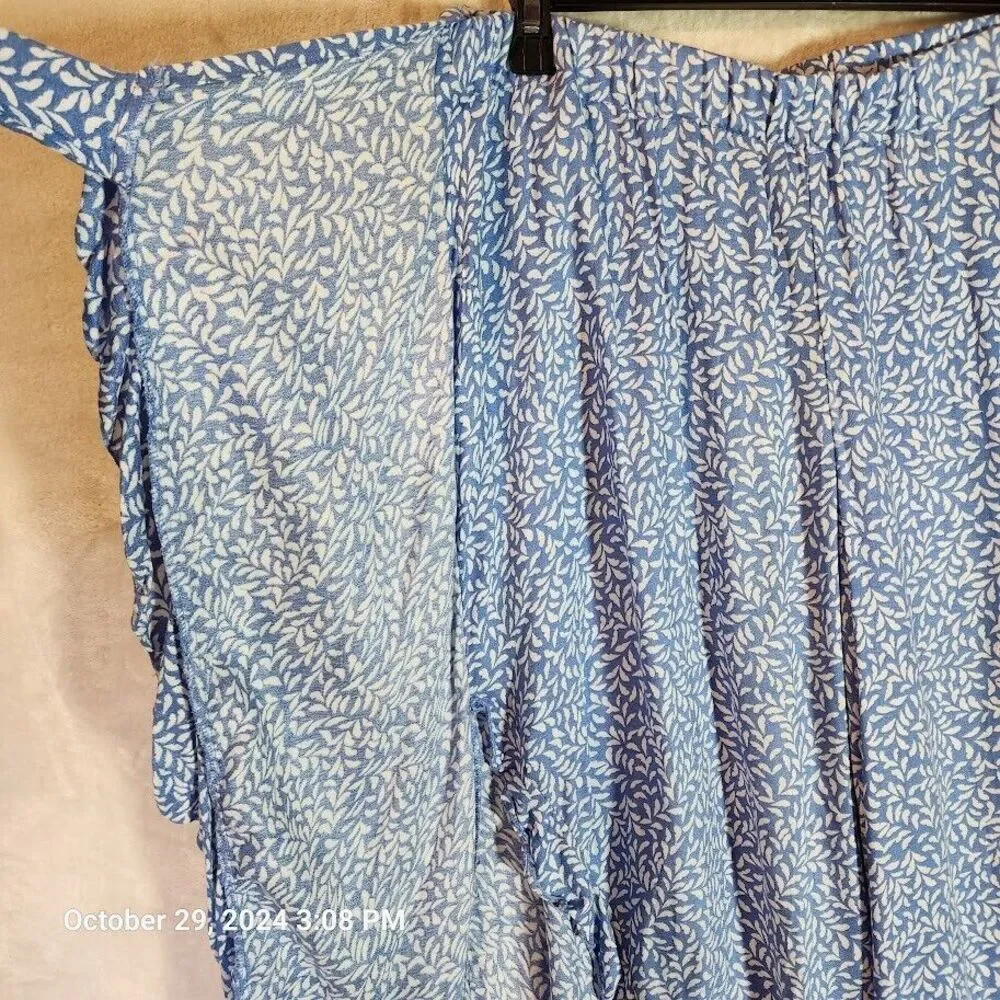 Kiwi + Punch Wide Leg Sarong Pant And Smocked Crop Top Set Blue Women's Large - Picture 6 of 16